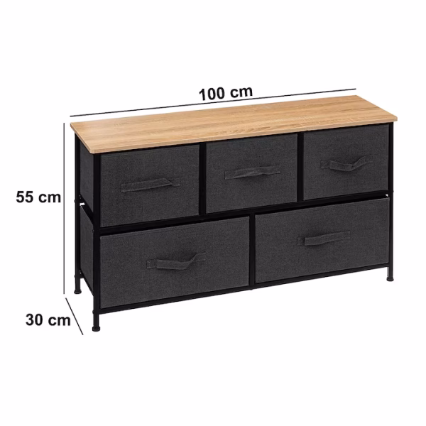 Comodă Tissa cu 5 sertare, design modern, gri închis