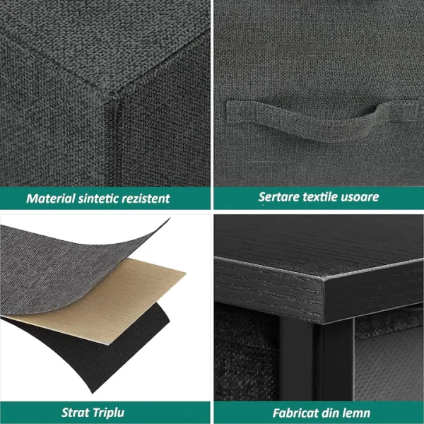 Comodă Tissa cu 5 sertare, design modern, gri închis