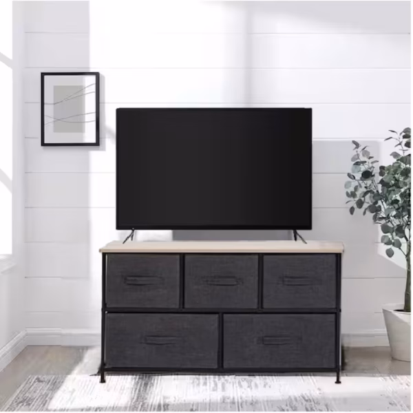 Comodă Tissa cu 5 sertare, design modern, gri închis