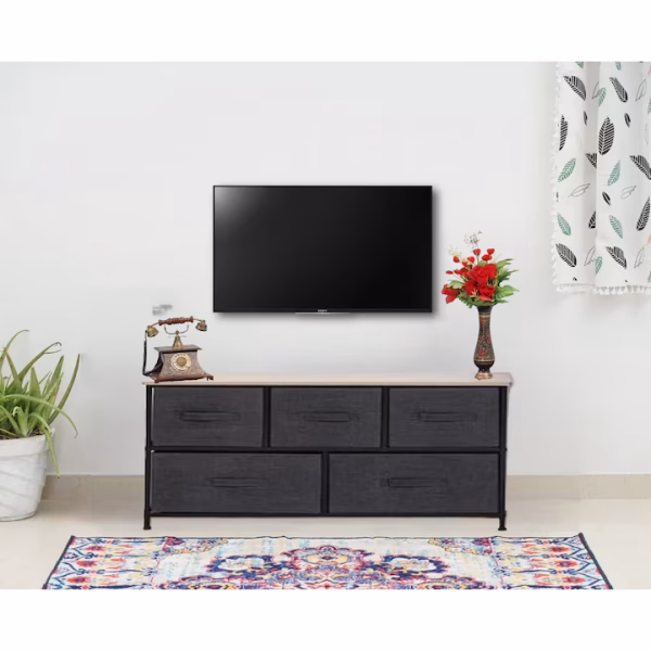 Comodă Tissa cu 5 sertare, design modern, gri închis