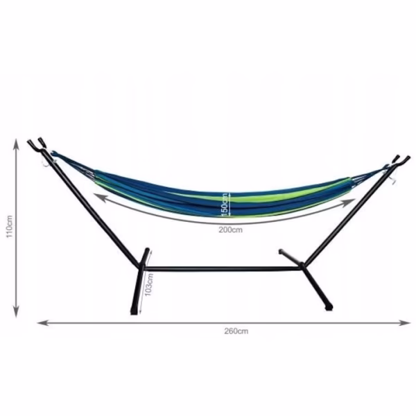 Hamac.03 Hamac pentru gradina din bumbac cu suport metalic, 200x150 cm