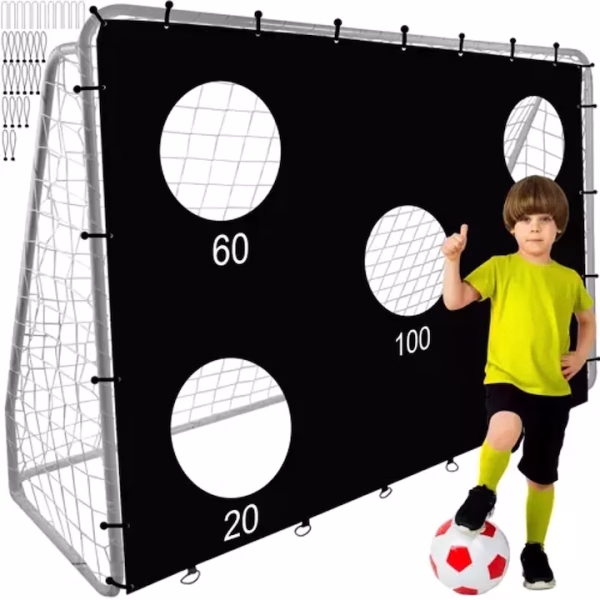 Poarta.Fotbal.01 Poartă de fotbal XXL KickMaster Junior pentru copii 240x170x85 cm cu panou de ţintire pentru antrenament