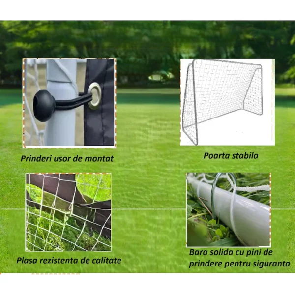 Poarta.Fotbal.03 Poartă de fotbal XXL KickMaster Junior pentru copii 240x170x85 cm cu panou de ţintire pentru antrenament