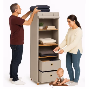 Dulap Slim din Lemn cu sertare din material textil 113 x 42 cm