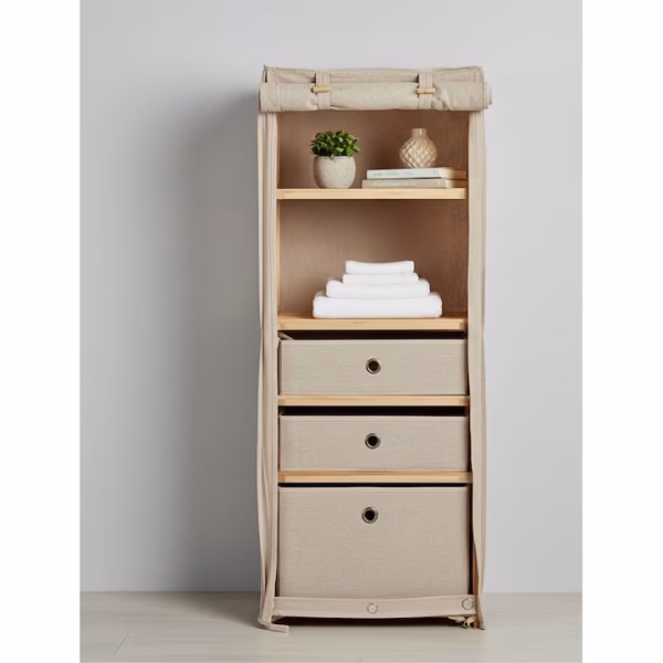 DulapSlim_Crem04 Dulap Slim din Lemn cu sertare din material textil 113 x 42 cm