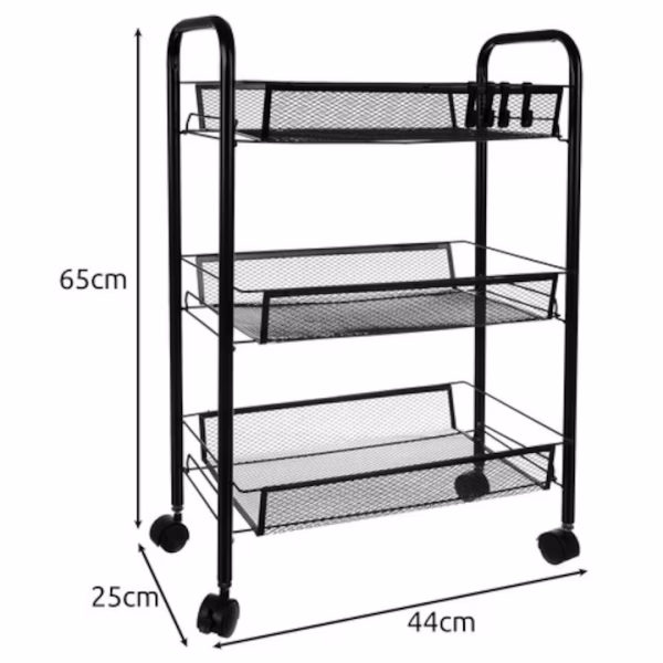 Raft.bucatarie.01 Raft de bucătărie, 3 niveluri, negru, 65x25x44 cm, fier