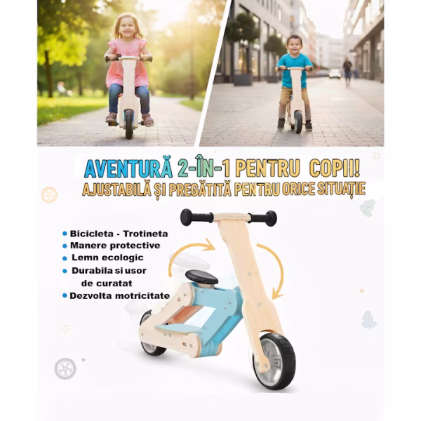 Bicicletă & Trotinetă, pentru copii 3+ ani, Ajustabilă