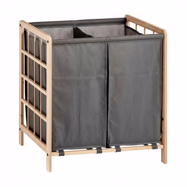 CosRufe06 Coş de rufe dublu XXL din lemn, cu 2 compartimente