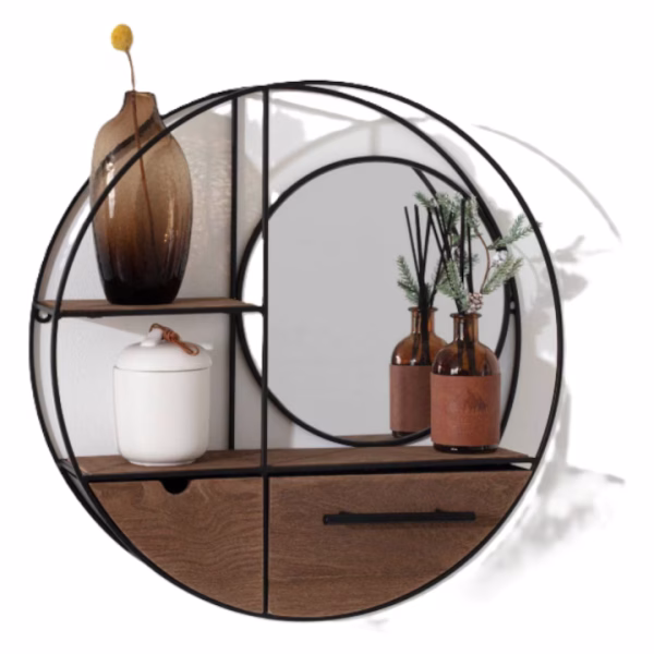 Decoraţiune Moon Mirror din lemn cu oglindă şi sertare