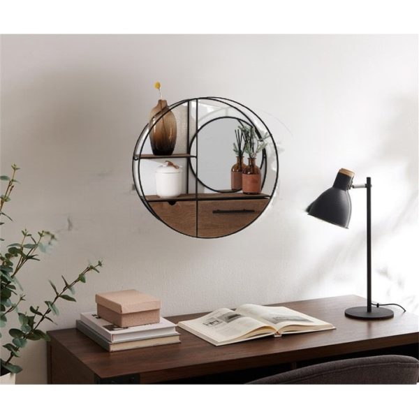 Decoraţiune Moon Mirror din lemn cu oglindă şi sertare