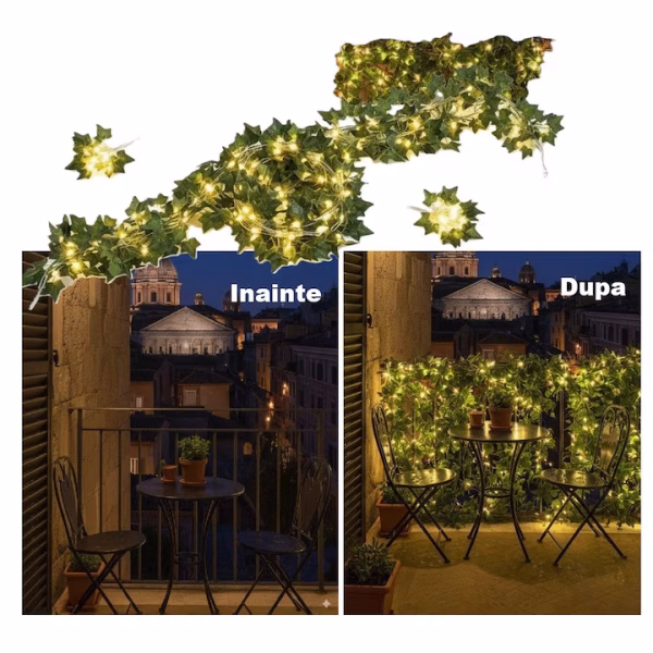 Set decorativ iederă artificială cu lumini LED - 25 m