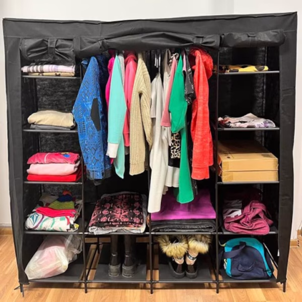 Organizator îmbrăcăminte, Ruhhy, textil/fier, negru, 170x42x170cm